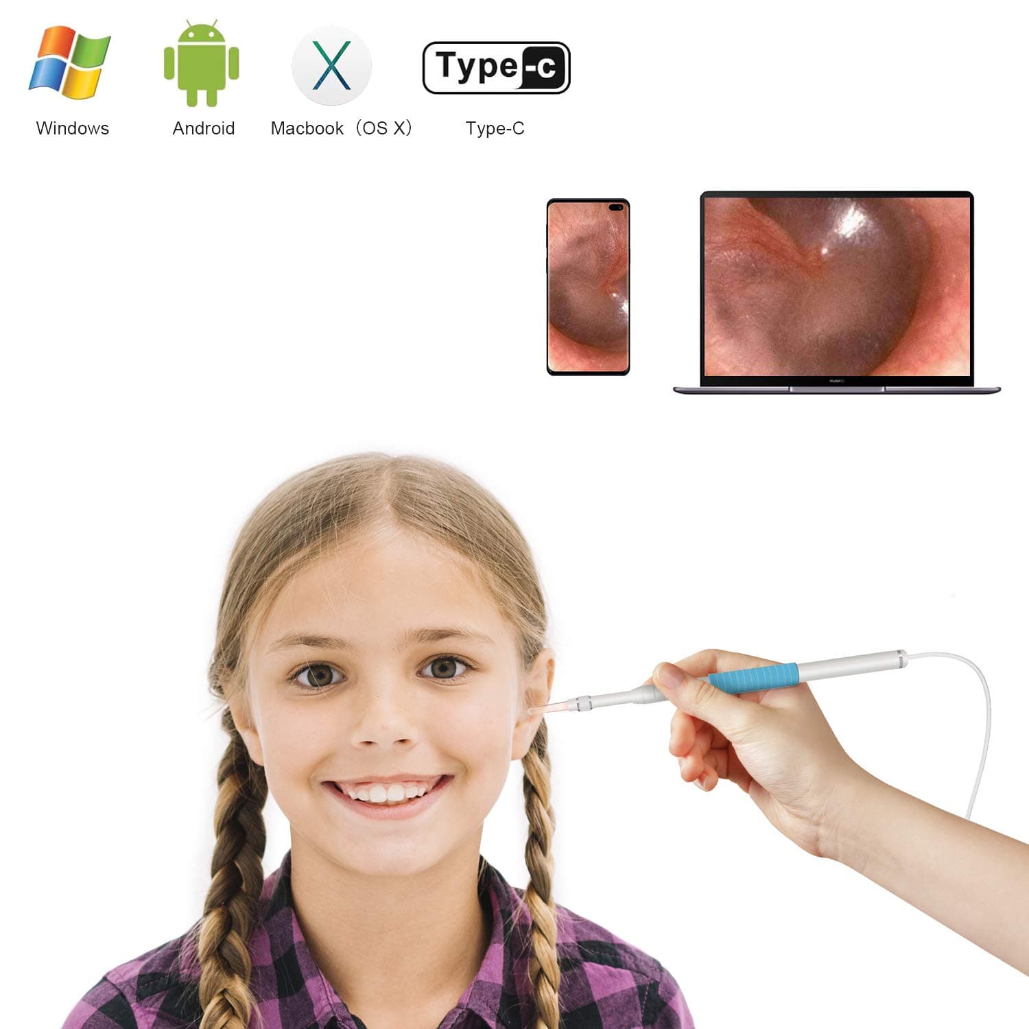 Ear Otoscope | HD Visual Ear Cleaner Ear Scope Endoscope Camera Earwax Remover with 6 LED Lights | for Adult Children Kids Veterinary | Android Smartphones, Windows, MAC PC Computer | Avalon Home