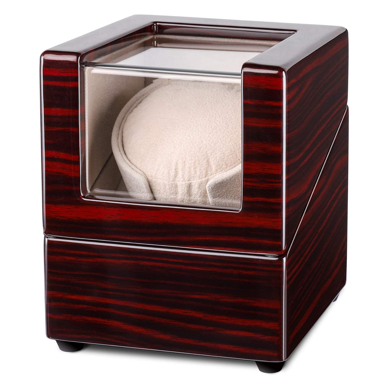 Automatic Single Watch Winder Display Box, Winding Box with Quiet Motor and Wood Shell, Battery Powered or AC Adapter, 4 Modes