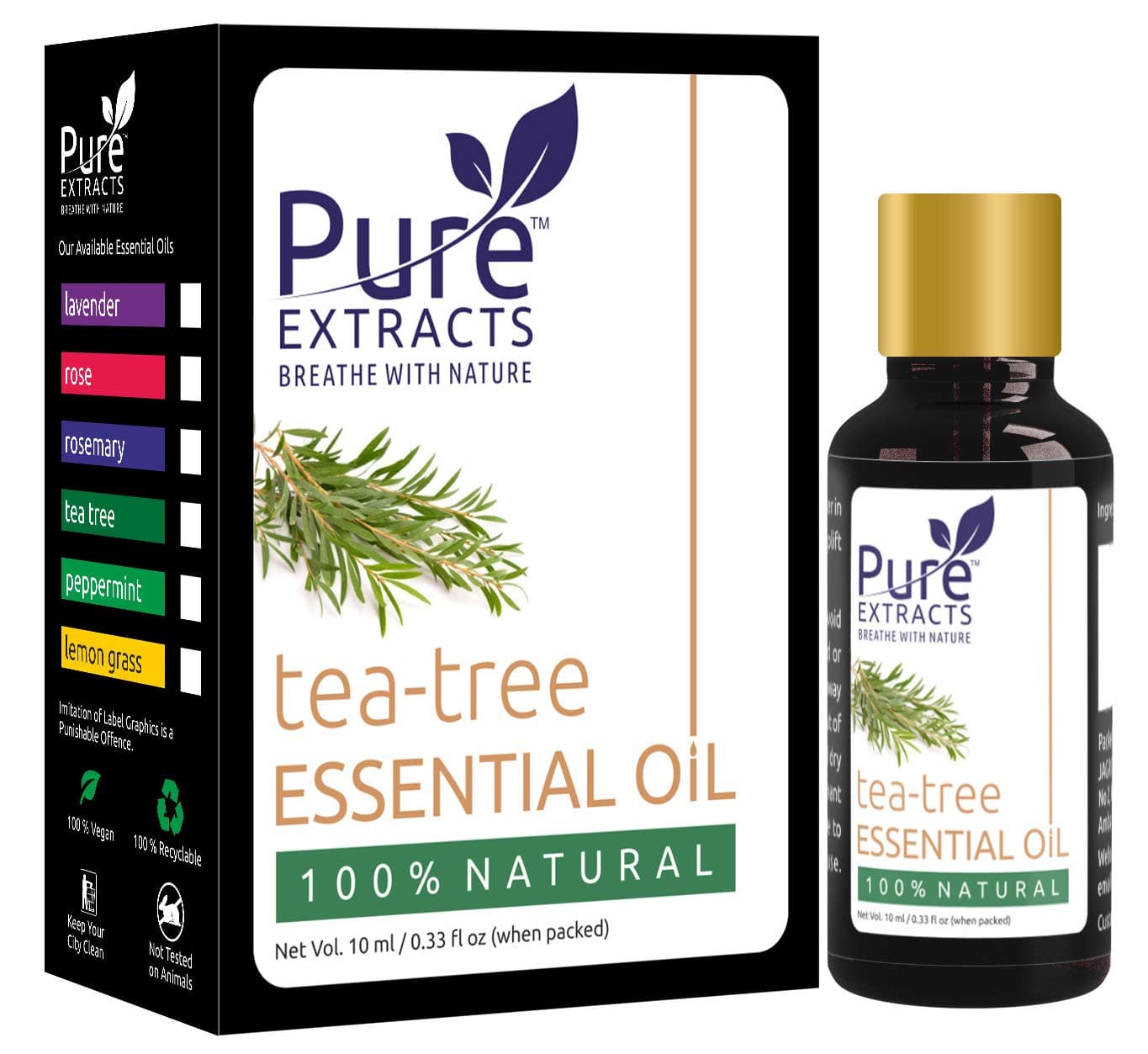 Pure Extracts Tea Tree Essential Oil 0.33 OZ (10 ML) 100% Pure & Natural