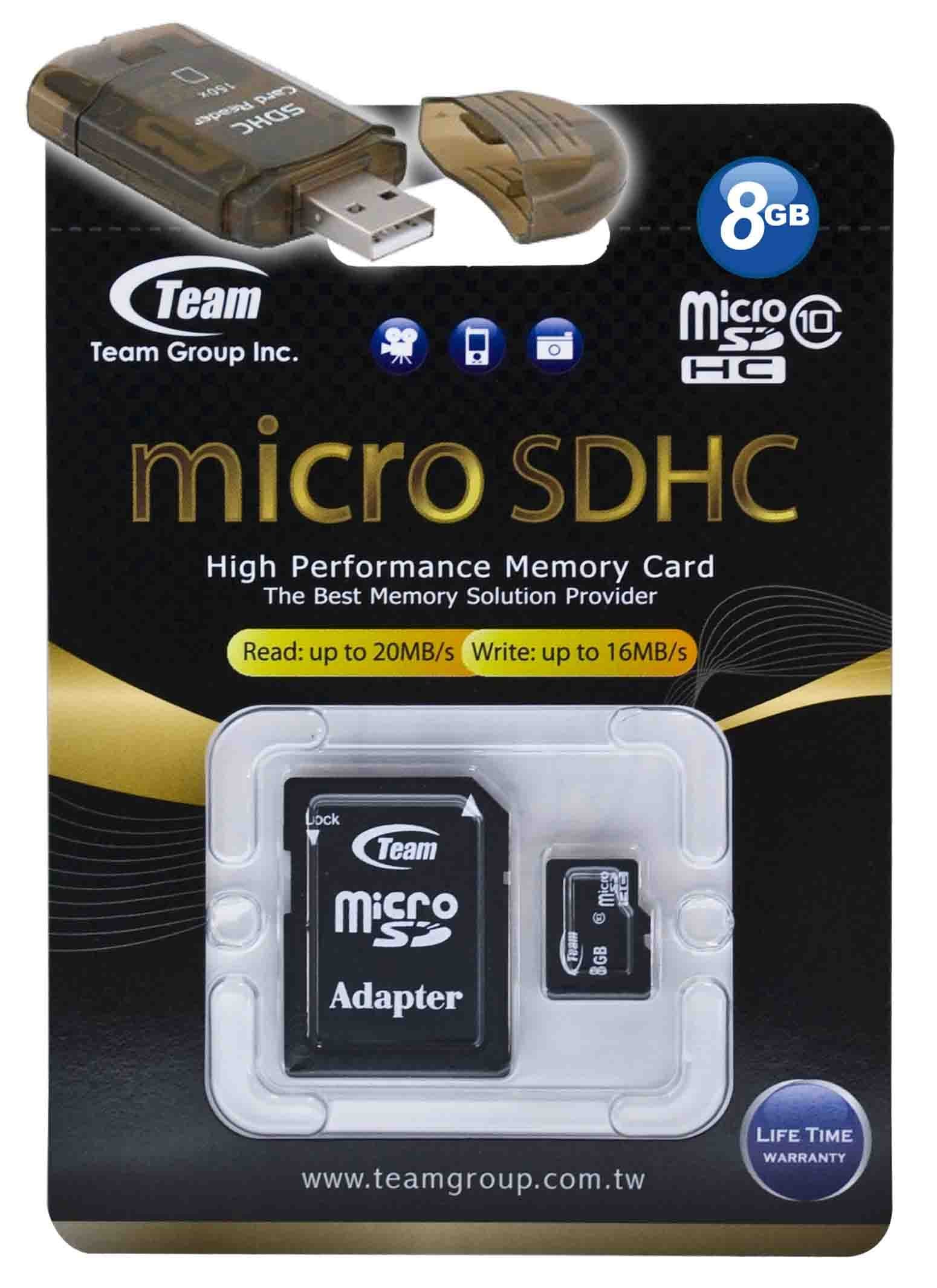 8GB Class 10 MicroSDHC Team High Speed 20MB/Sec Memory Card. Blazing Fast Card For LG DARE VX9700 LG380 phone. A free High Speed USB Adapter is included. Comes with.