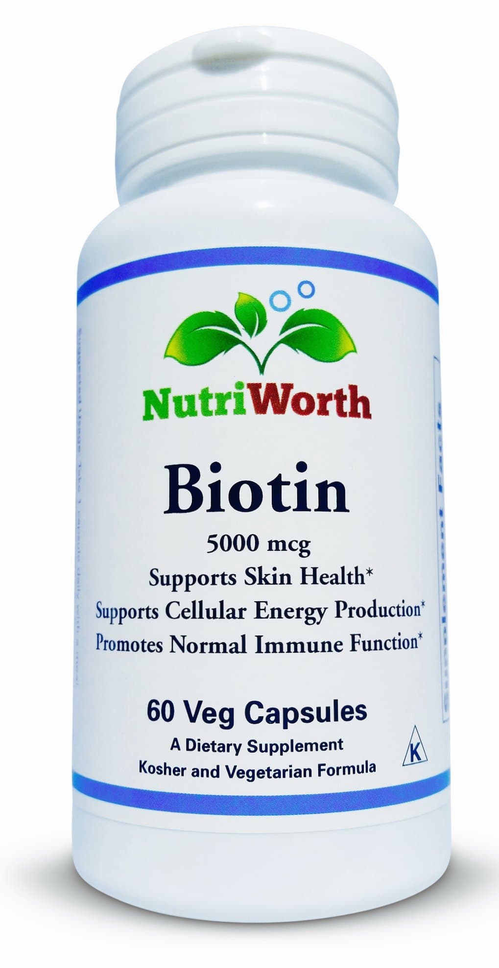 NutriWorth Biotin, 5000mcg, Kosher 60 Vegetable Capsules
