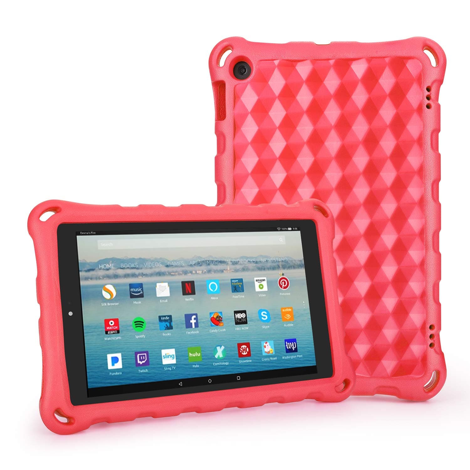 Kid-Proof Case for Fire 10.1 inch Tablet - Auorld Anti Slip Shockproof Light Weight Kids Friendly Protective Case for Amazon Fire HD 10 (Compatible with 2019&2017&2015 Release)-Red
