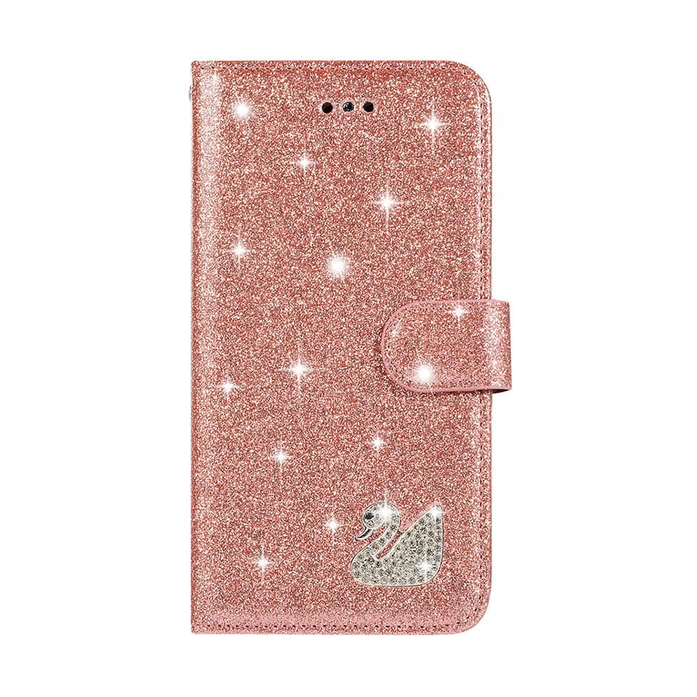 Compatible for Samsung Galaxy A7 2018 Case,Diamond Soft PU Leather Wallet Cover with Magnetic Stand Card Holder ID Slot Folio TPU Bumper Protective Skin Notebook Case,Rose Gold