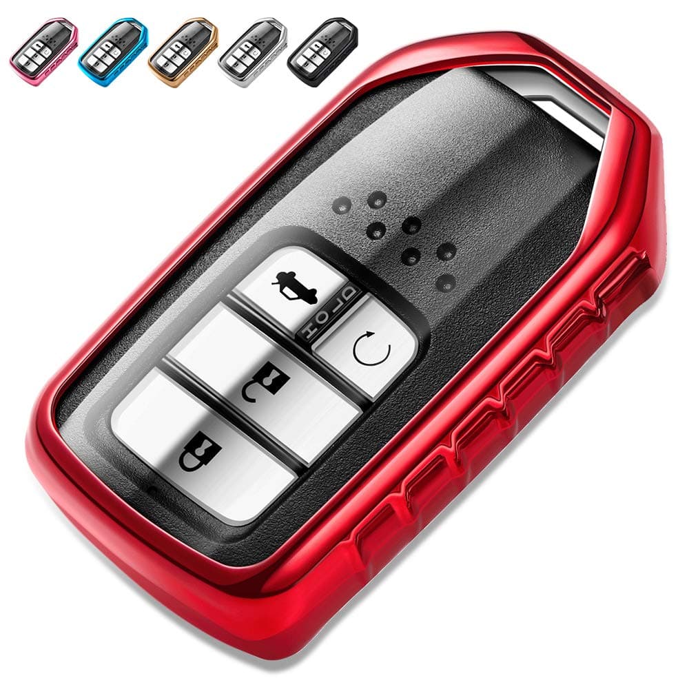 Smart Premium TPU Fall Car Key Soft Plating Protection Shell Case Cover,Key Fob Case for Accord Civic CRV Pilot Odyssey (Red)