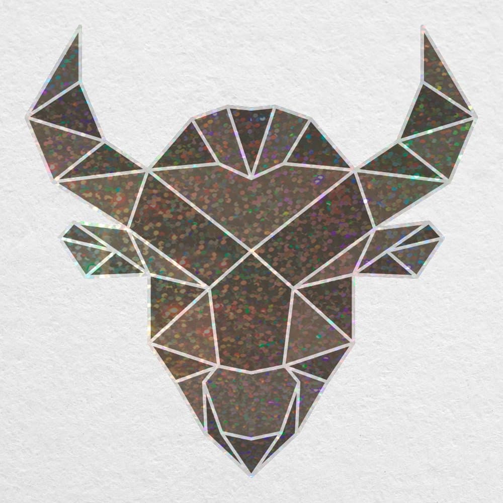 Low Poly Bull Head - 5" Printed Glitter Vinyl Decal - for MacBook, car, Laptop, and More!