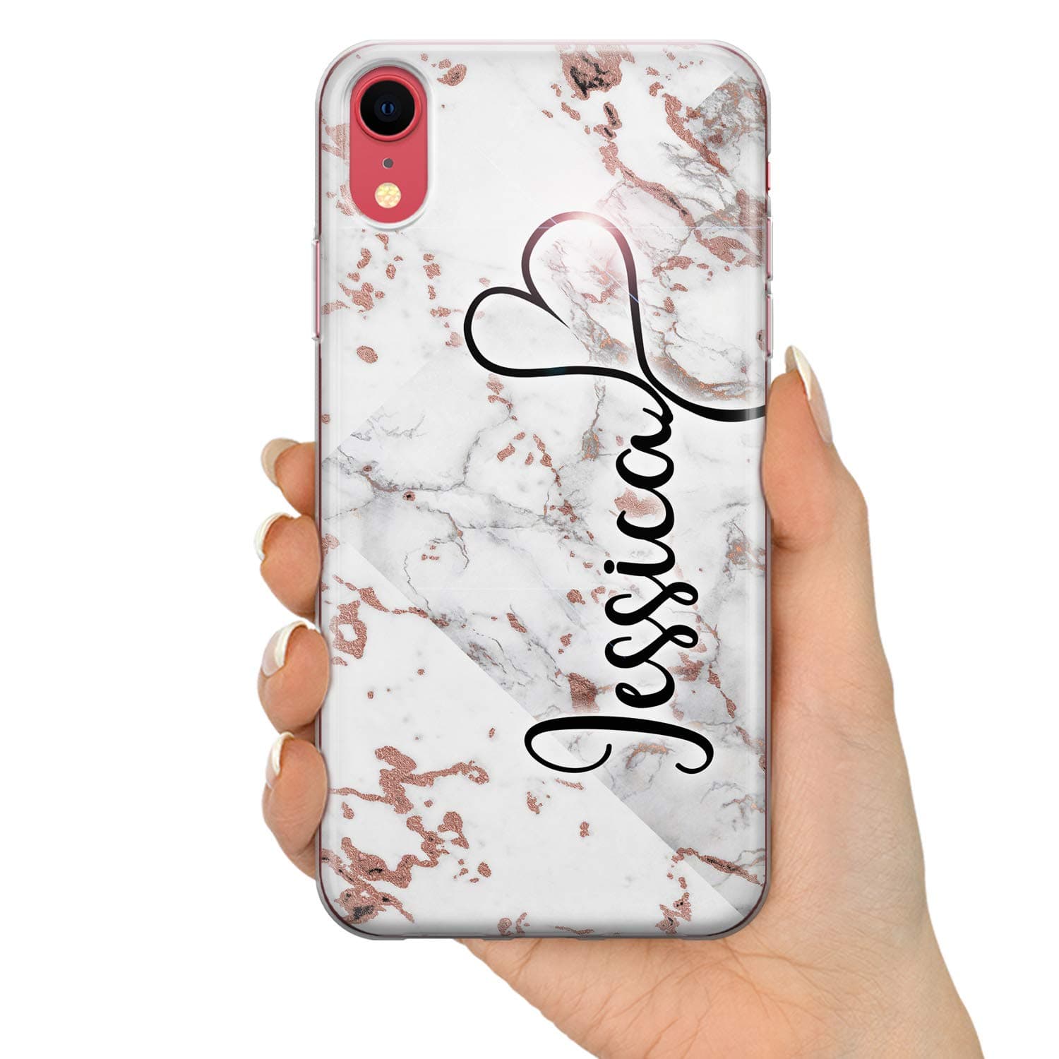 TULLUN Personalised Phone Case for iPhone 6 / 6s - Clear Soft Gel Custom Cover Rose Gold Marble ET Individual Style Initials Name Text - Heart name