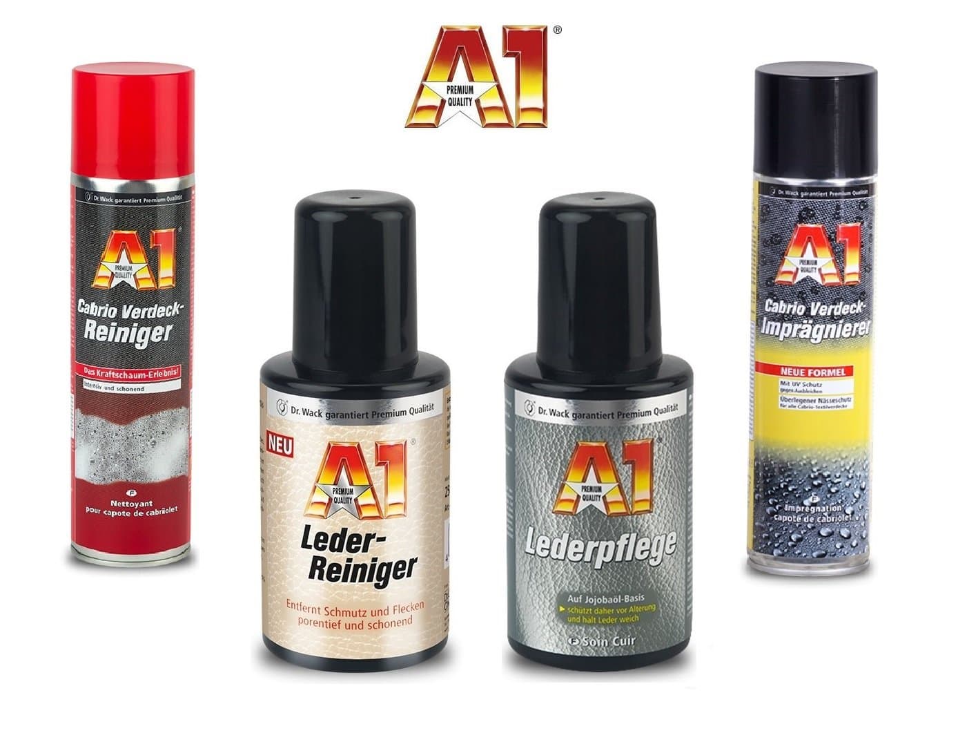 Great Value Set. A1 DR Wack Leather Cleaner and Leather Conditioner + CONVERTIBLE HOOD CLEANER & Hood Waterproofer