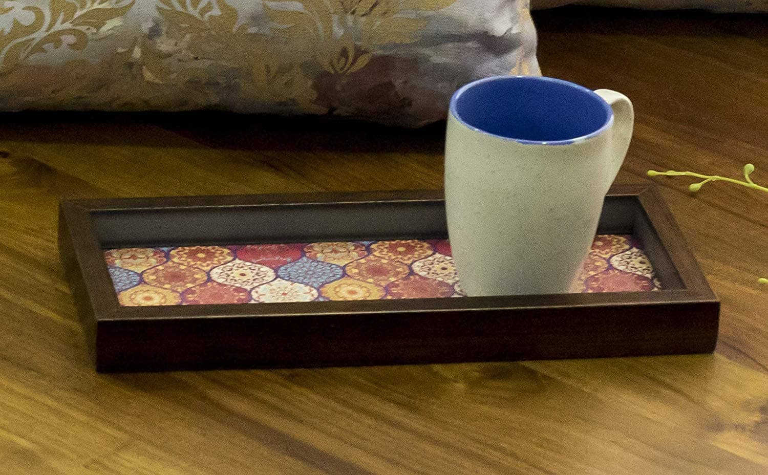 Fireflies Handcrafted Serving Tray with Acrylic Insert for Dining Tableware (Pack of 1, Red Moroccan)