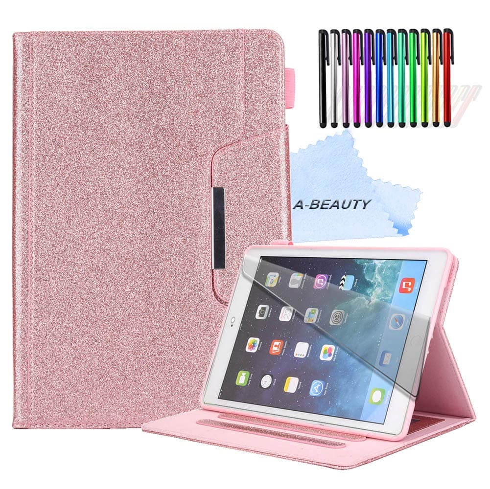 A-BEAUTY Case For iPad 10.2" 2020/2019 Model 8th/7th Generation with Screen Protector + Free Pen, [Auto Sleep/Wake] Glitter Bling, Rose Gold