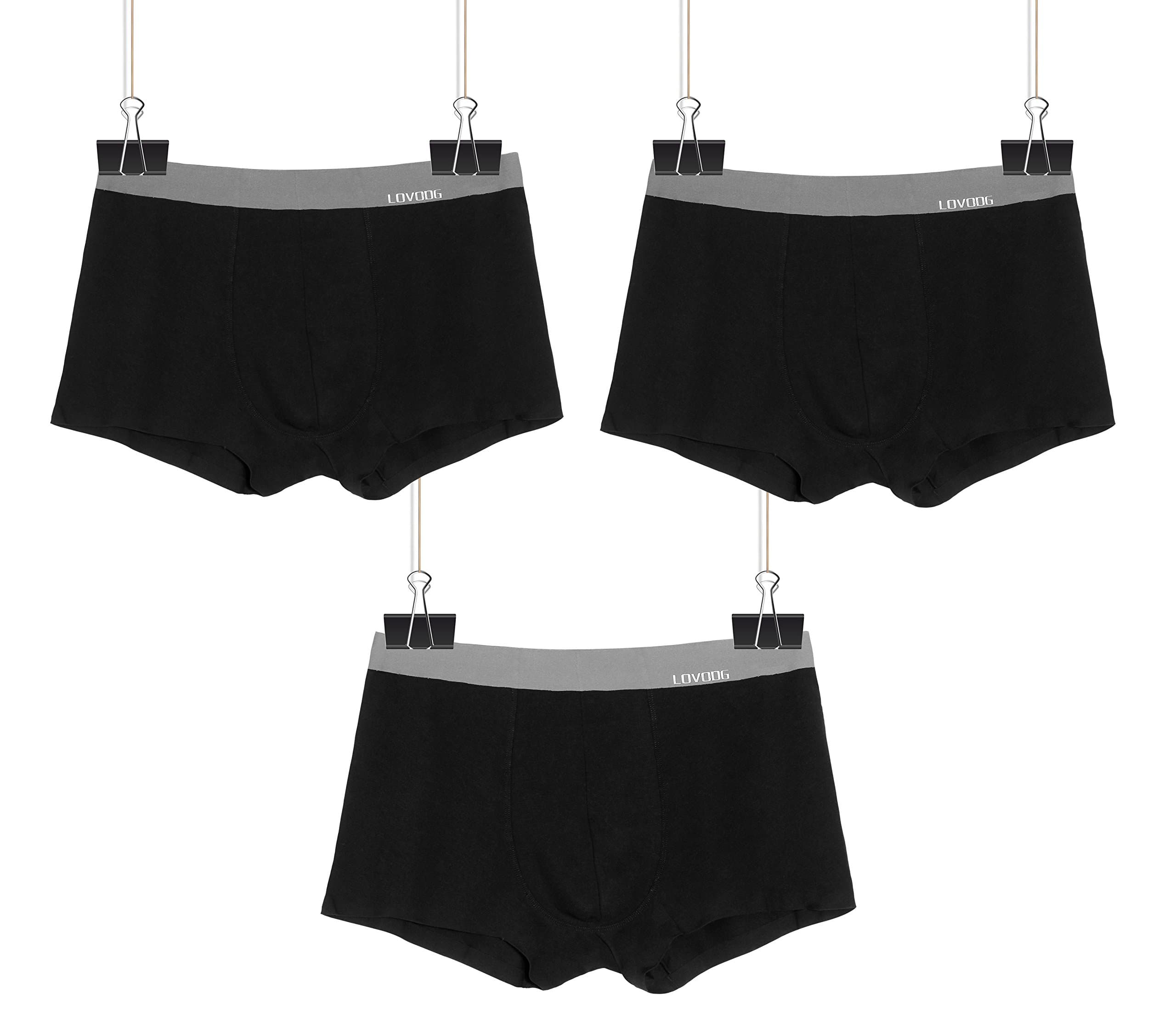 Lovodg Men's Underwear 3- Pack Super Soft Micro Modal Double-Ply Low Rise Trunks(Seamless On The Legs)