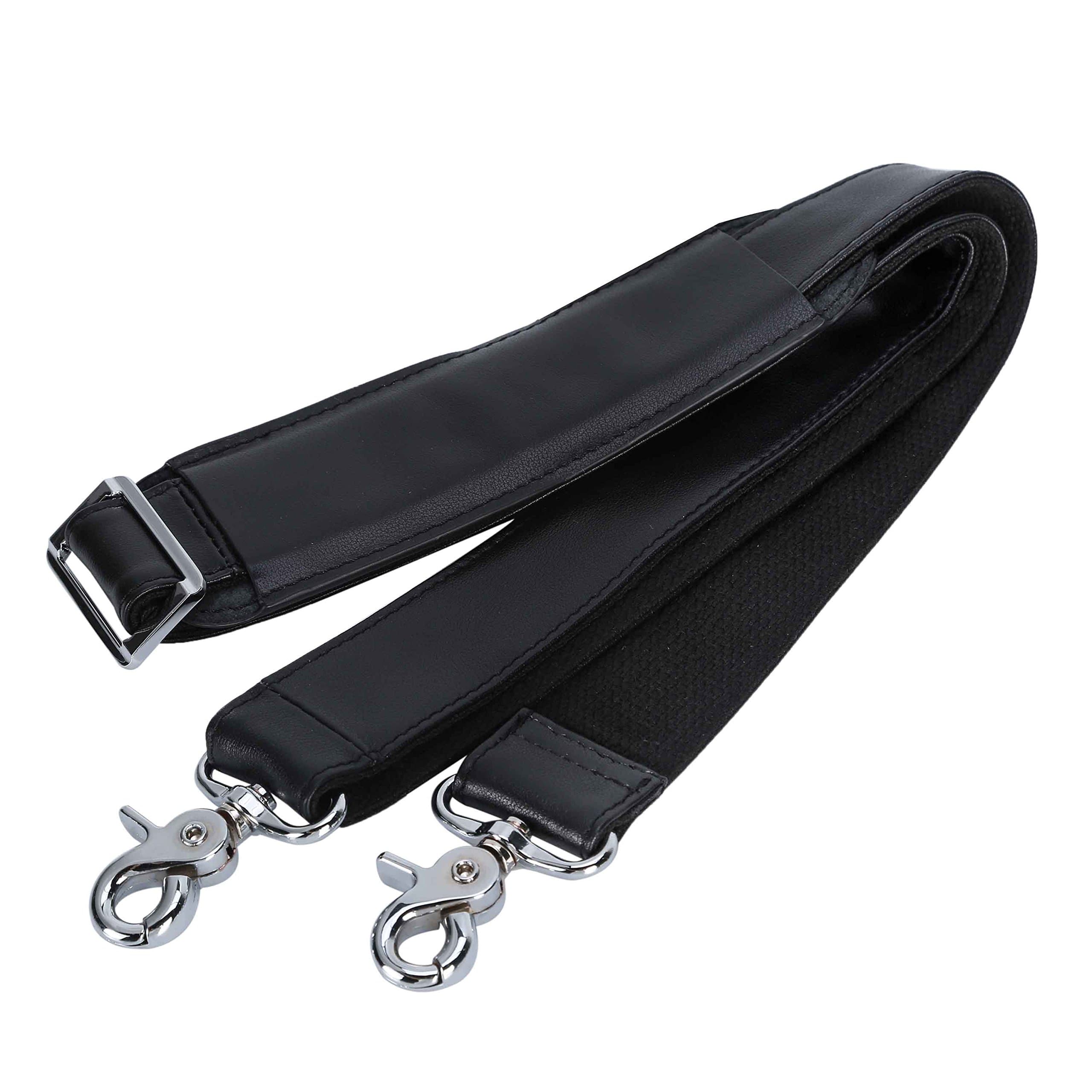 BAIGIO Leather Adjustable Padded Replacement Shoulder Strap for Bags, Briefcases, Duffels, Luggage 37 Inches to 53 Inches Length (Black-2)