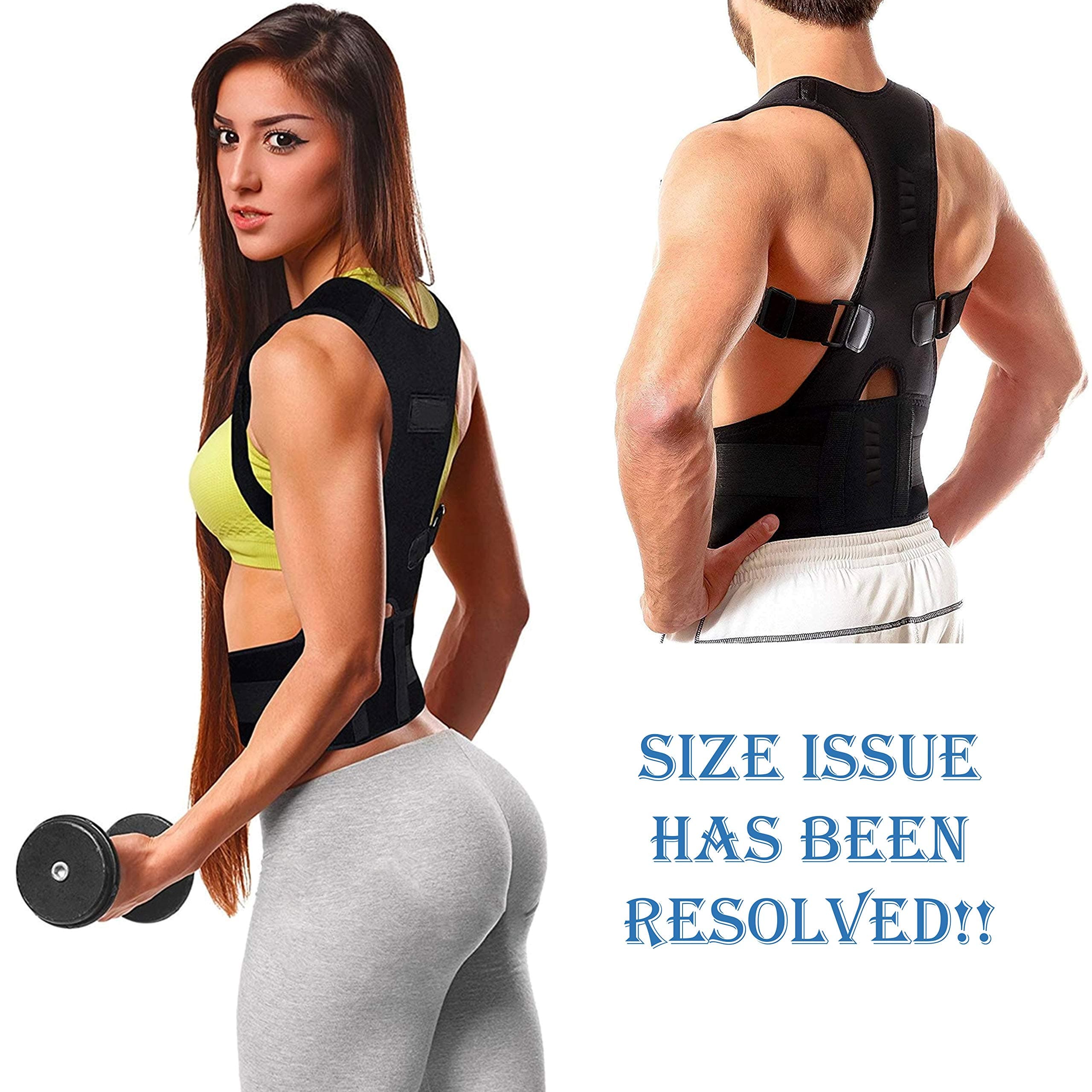 Tdas posture corrector back support brace magnetic therapy shoulder belt for men women back pain correction gym workout adjustable size (Black, X-Large (XL))