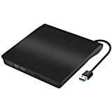 External CD/DVD Drive, USB 3.0 Portable DVD CD+/-RW Drive Slim DVD/CD ROM Rewriter Burner Writer, High Speed Data Transfer Pro Laptop/Desktop Windows/Vista/7/8/10, Mac OSX and Linux (Black)