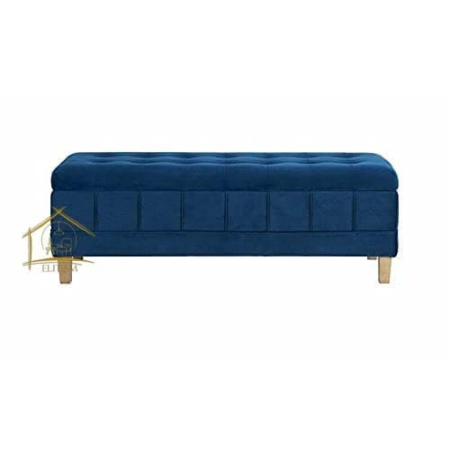 Elitism Rectangle Storage Ottoman with Storage Bench, Rectangular Upholstered Footstool, Storage Chest Footrest with Seat, Modern Fashion Storage Bench Entryway End of Bed Sofa (Blue Velvet)