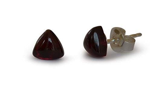 Garnet stud earrings, natural, triangle, 6x6mm, 925 silver