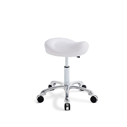 Saddle Stool Rolling Swivel Height Adjustable with Wheels. Saddle Chair Salon, Spa, Tattoo, Pedicure, Massage -Esthetician Chair(White)