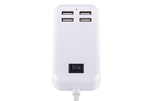 USB Charger, 3.5FT (15w-4port) ,Switch On/off Multi-Port USB Charger Desktop Hub for iPhone 6s / 6 / 6 Plus, iPad Air 2 / mini 3, Galaxy S6 / Edge / Plus, Note 5 and More-Morzen(white)