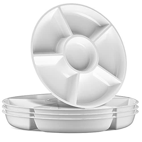 Plasticpro 6 Sectional Round Plastic Serving Tray/Platter (8, White)