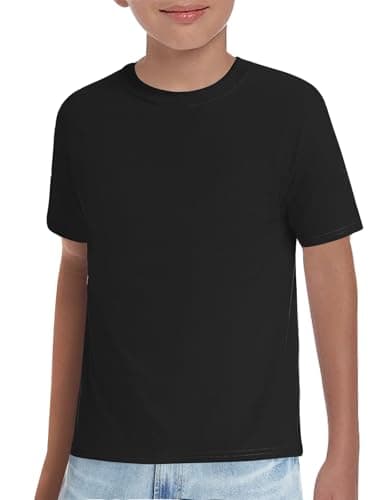 Haloumoning Boys T-Shirts Kids Short Sleeve Crewneck Solid Basic Tees Casual Tops 5-14 Years