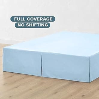 Bare Home Pleated Queen Bed Skirt - 15-Inch Tailored Drop Easy Fit - Bed Skirt for Queen Beds - Center & Corner Pleats (Queen, Light Blue)