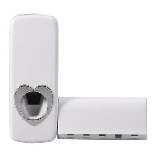 JX-889 Auto Squeezing Paste Style Toothpaste Device w/ Hanging Toothbrush Box - White