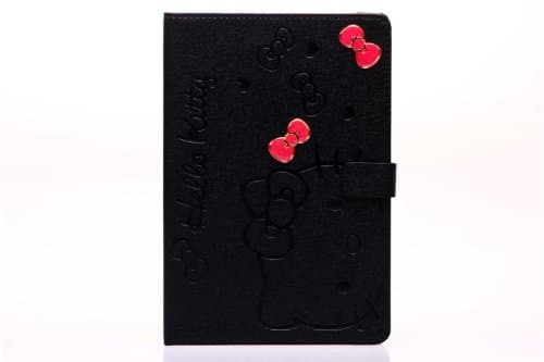 W-RainBow Newest Black Natural Silk & Hello Kitty Pattern Flip Wallet Leather With Stand Case Protector Cover for Apple Ipad Mini 7.9"