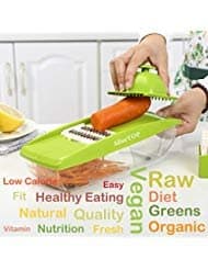 Mandoline Slicer - MultiPurpose For Vegetable, Fruit, Cheese, Ham, Sausage - With 5 Premium Quality Stainless Steel Blades, Food Container, Guided Cover, Safety Hand Guard Plus Peeler