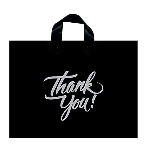 'Infinite Pack Large Thank You Merchandise Bags w/Loop Handle, Glossy Boutique Bag, 3'' Bottom Gusset & 3 Mil Thick'
