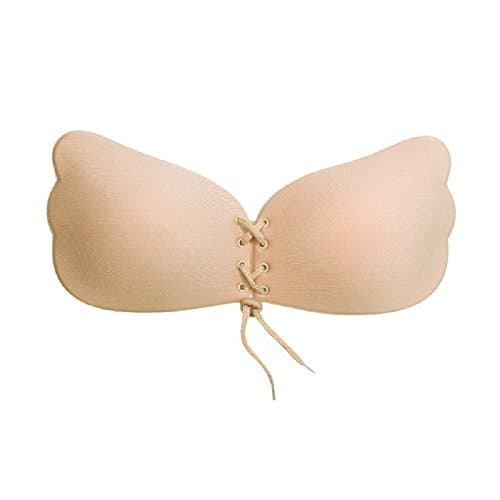 XRDY Women's Strapless Bra Self Adhesive Silicone Push Up With Drawstring (D, Nude)