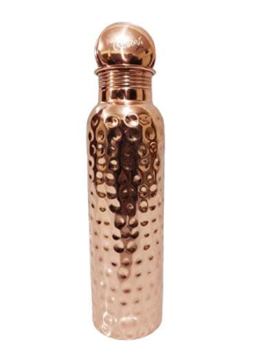 Cherish Hammered Copper One Litre 950ml Reusable Filter Hot Cold Water Bottle With Lid - BPA Free Flask Kids Adults Drinking Bottle - Leak Proof Sports Bottle Dishwasher Safe Water Bottles