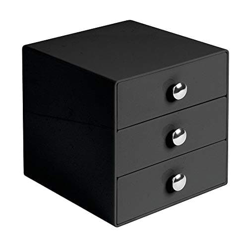 iDesign Drawers Storage Box with Drawers for Make-Up, Compact Cosmetic Organiser for Countertops or Wardrobes, Sturdy Plastic, Black