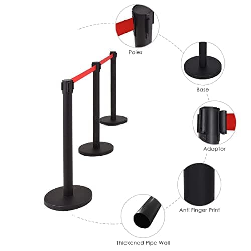 DARIT [PACK OF 2] Queue Line Manager Barrier Heavy Duty Stainless Steel Black Powder Coated Crowd Control Stanchion Pole (BLUE-1)