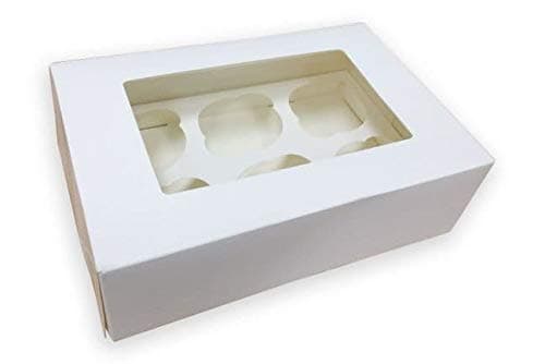 Bakery Direct White Cupcake Box for Cupcakes with Window and Matching 6 Hole/Cavity Insert and Free Piping Bag - Choose yor Size (5)