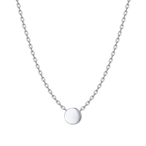 PAVOI 14K White Gold Plated Tiny Dot Necklace Round Circle Pendant Necklace | White Gold Necklaces for Women