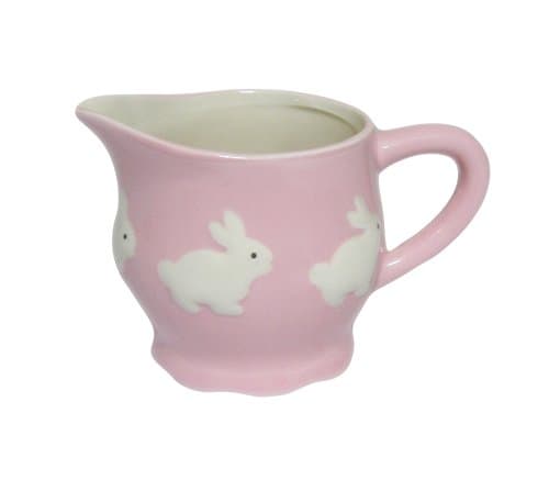 Pink with White Bunny Rabbits Ceramic Cream Pitcher