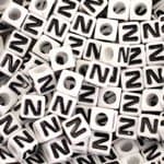N White Plastic Cube Alphabet Beads, 7mm, Letter N, 75 pcs