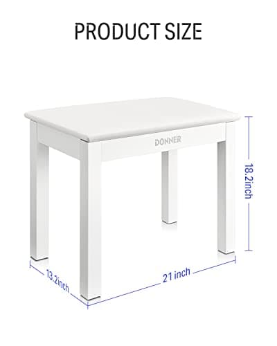 Donner Piano Bench with Storage, Solid Wood Keyboard Bench Piano Bookcase Stool Chair Seat with High-Density Suede Cushion, White