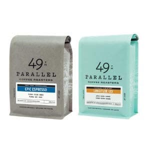 49th Parallel Coffee RoastersGourmet Coffee 2 Pack - Epic Espresso Whole Beans and 123 W Longitude Blend Filter Whole Bean Coffee