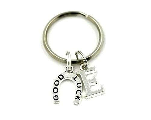 SILVER KNIGHTSmall Horseshoe Key Ring, Personalized Keychain, Keyring, Initial,Good Luck Gift Bag