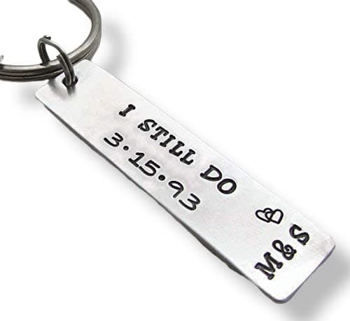 I Still Do Personalized Anniversary Hand Stamped Keychain Couples Initials and Date