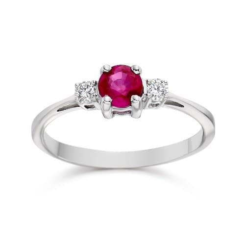 Diamond and Ruby Ring in 9k White Gold