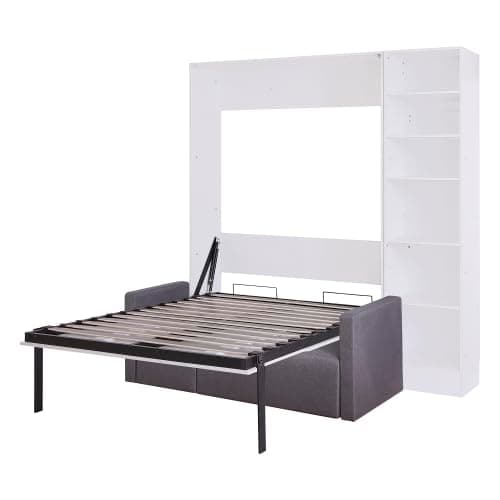 Bellemave Full Size Murphy Bed with Sofa, Wall Bed with Shelves for Bedroom, Apartment, Home Office, White