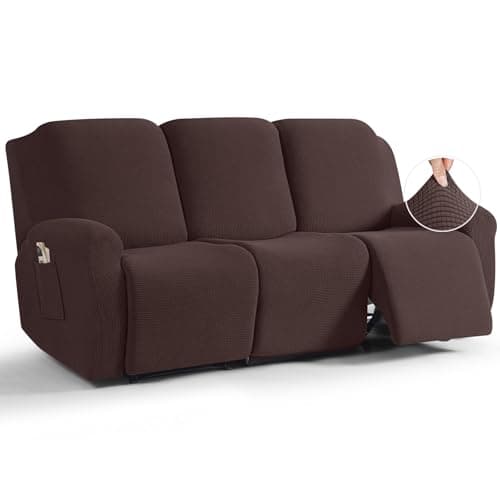 TAOCOCO Recliner Sofa Covers 8-Pieces Stretch Large Couch Covers for 3 Seats Reclining Slipcovers Soft Jacquard Pattern Furniture Protector (Dark Coffee)