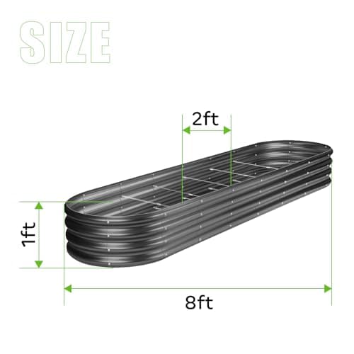 Land Guard 8×2×1ft Galvanized Raised Garden Bed Kit, 108 Gallon Capacity Raised Garden Boxes Outdoor, Oval Metal Raised Garden Beds for Vegetables, Gray(with 10 Connecting rods)