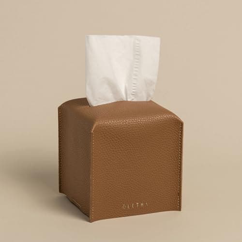 OLETHA Aesthetic Square Tissue Box Cover, Tissues Cube Box Holder, Pale Brown