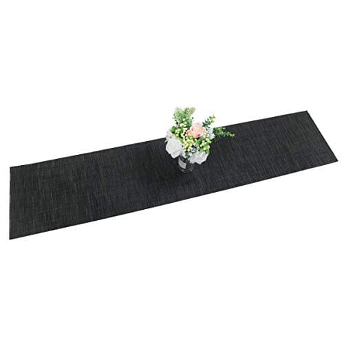 SHACOS Woven Vinyl Table Runner for Kitchen Dining Table Wipe Clean Washable PVC Table Runner Indoor Outdoor (Black, 12x54 inch)