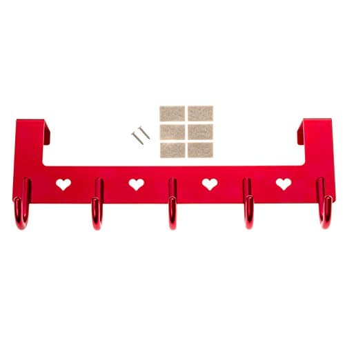 Gulevy Red Over The Door Hook Organizer Rack - 5 Hook Door Hanger Hook