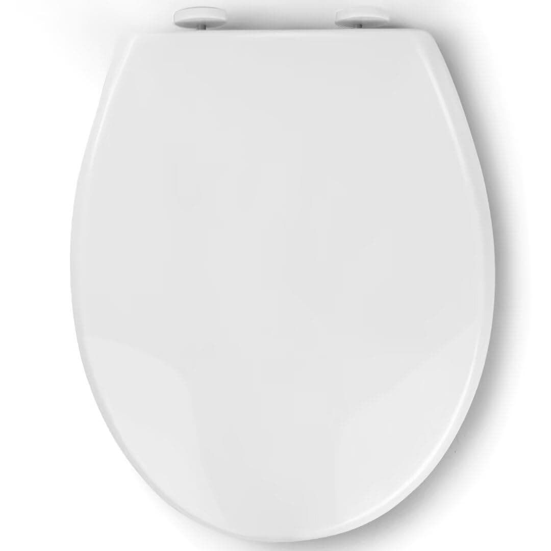 Pipishell Toilet Seat with Soft-Close Mechanism, Quick Release Function for Easy Cleaning, O Shape White Toilet Seat with Adjustable Hinges, Plastic Version
