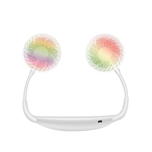JOYTORN Aromatherapy Mini Hanging Neck Fan,USB Rechargeable Hangable Foldable 360 Degree Rotating Double Head Tiny Fan with Adjustable 3 Speed, Variable Magic LED Lights for Outdoor Indoor