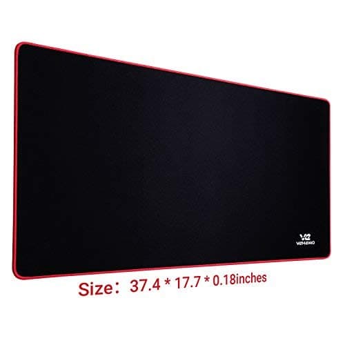 VEHEMO Mouse Pad Mat Extra Large Extended Red Gaming Mouse Pad XXXL, Cordura Fabrics, Stitched Edges, Slip-Resistance Rubber Bottom, Waterproof, Ultra Thick 4.5mm, Long Mousepad 37.4"x17.7"x 0.18"